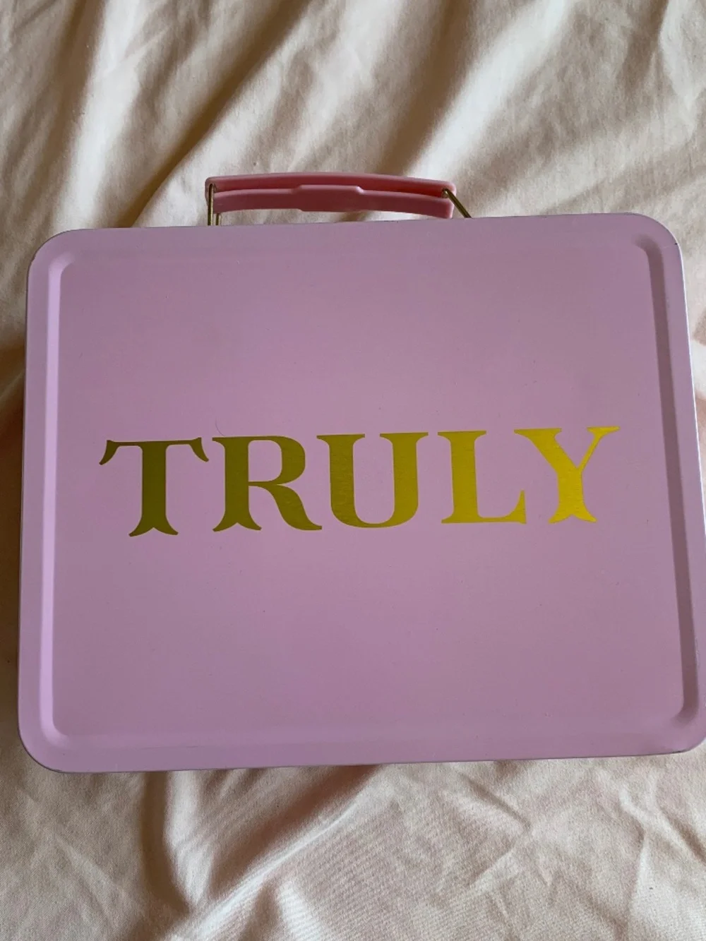 New! Truly Beauty Pink Tin Lunch Box Skincare Makeup Case Storage